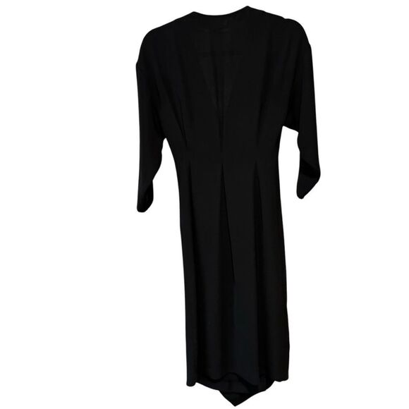 Mango Kimono Wrap Black V-Neck 3/4 Sleeve Single Button Midi Dress XS - Picture 4 of 6